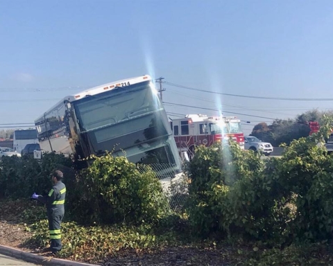 No injuries after bus ends up in ditch along Highway 101
