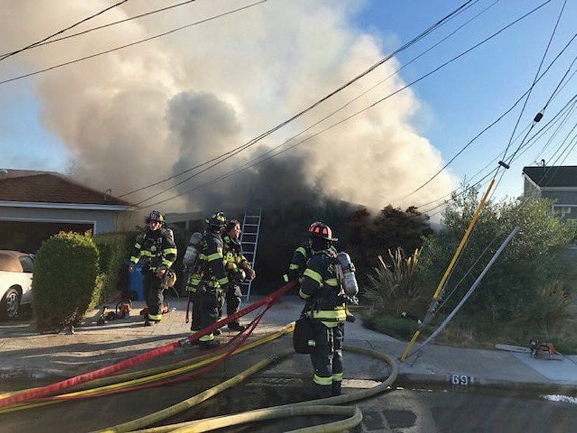 Fire crews battling second-alarm fire at residence on Hilltop Drive in San Carlos