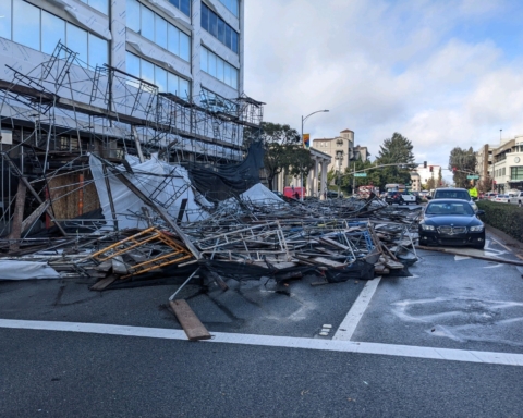 Downed scaffolding prompts street closure in San Mateo